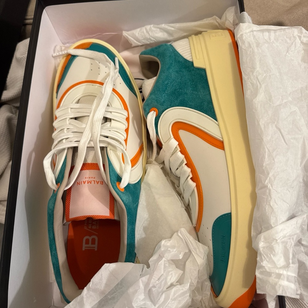 Balmain Teal and Orange Sneakers